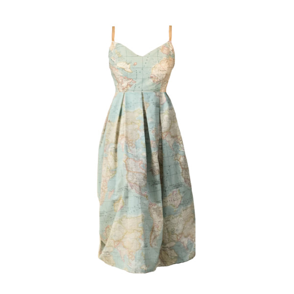 Robe élégante à imprimé mappemonde – Mâat